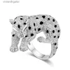 Top Quality 1to1 Femmes d'origine Designer 925 Silver plaqué Gold High Carbone Diamond Enamelcarter Jaguar Série Full Diamond Diamond Original Designer Logo Grave Ring