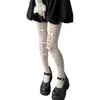 Dames sokken lolita cosplay meisjes bowknot hol uit panty sexy dunne ins tide kanten panty's anime zwart witte visnet zijden kousen