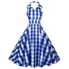 Vestidos casuais Vintage Print Print Print Halter Neck Cocktail Party Long Ladies Sexy High Caist Dress Ruffles Robe Femme