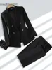 Pant Fashion Ladies Suit Suital Women Office Business Wear Blazer و Brourous Beige Black Khaki 2 قطعة مع الجيب 240127 4017