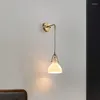 Wandlamp volledig koperen licht luxe woonkamer hangende draad Japanse stijl minimalistisch glas slaapkamer nachtkastje