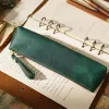 Väskor Handnote äkta läder blixtlåsspenna penna penspås förvaringspåse handgjorda vintage retro kreativ skola stationär blyertsfodral