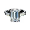 Anel de mosonita em cor-cor em Pure Silver S925 Gold Plated Emerald Cut 3/4/6 anel feminino para namorada 8DSD