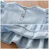 Little Maven Baby Girls Summer Blue Dress Denim Kinderen Casual kleding Katoen zacht en comfort voor kinderen 240325