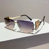 Sunglasses Vintage Fashion Rimless Women For Men 2024 Designer Steampunk Sun Glasses Metal Personality Shades UV400