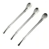 Pailles à boire 3 pièces cuillère à thé en acier inoxydable filtre outils réutilisables accessoires de bar de cuisine argent