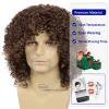 Pelucas cortas de pelucas afro sintéticas para hombres de fibra resistente al calor de la peluca de la peluca de la peluca natural mezcla peluca marrón con flequillo pelucas de vestuario masculino