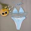 Yisiman new towel material ring split swimsuit solid color sexy bikini