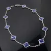 High end designer necklace vancleff Ten Flowers Clover Necklace for Women 925 Sterling Silver Plated 18K Rose Gold Blue Stone Fashion High Grade Neckchain Original