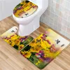 Mattes de bain fleurs de fleurs Ensemble de papillon de tournesol floral jaune feuilles de papillon rétro à tas de flanelle à tas de flanelle