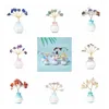 Party -Dekoration Super Mini Crystal Money Tree Kupferdraht eingewickeltes Achate Scheibe Basis Chakra Edelstein Feng Shui für Wohnkultur Hellblaue Vase