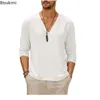 Camisetas masculinas de linho de linho de algodão 2024 camiseta longa camisa respirável cor de cor sólida casual deco