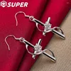 Dangle Earrings 925 Sterling Silver Cross Zircon Drop For Women Gift Wedding Engagement Jewelry