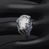 Med sidogenar Seanlov Custom Creative Feather Silver Color Ring för kvinnor Vintage Blue Opal Flowerstone Engagement/Wedding Rings