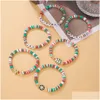 Beaded Heishi Clay Bead Armband Set Women Colorf Stackbar Vinyl Disc Polymer Stretch Armband Preppy Bohemian Summer Beach Charm Dhtx0