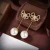 Hoogwaardige kettingarmband oorbellen sieraden sets ontwerpers merk casual luxe kettingen klassieke letters gouden parel diamanten armbanden oorbellen -7
