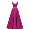 Slippers Long Evening Dresses for Women 2022 Sexy Spaghetti Straps Illusion V Neck Satin Party Formal Prom Gown