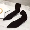 Klänningskor liyke Autumn Winter Casual mysiga låga tunna klackar stickande stretch tyg ankel sock stövlar kvinnor pekade tå botas mujer h240403axer