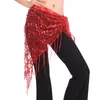 Scene Wear Women Belly Dance Triangle Hand Make Sequin Tassles Mesh Hip Scarf Wrap