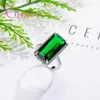 Clusterringen Luxe Rechthoek Groene Heldere Zirkoonring Verhard Volledig Wit Kristal Charme 925 Sterling Zilveren Sieraden Graveren S-stempel