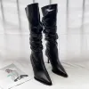 Bottes 2023 Nouveau automne européen / American Poiré plissé High Boots Fime's Thin Talon Pulon Wide Tube Sexy pour les bottes pour femmes