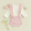 Ensembles de vêtements pour bébés filles, tenues de saint-valentin, barboteuse à manches longues, tricot, sangle à boutons, ensemble de vêtements