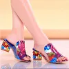 Sandaler Crystal Sandals Ladies Open Toe Sandals Square Heels Spring Summer Shoes Sandaler Women Footwear Sandalia Feminina