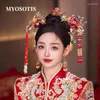 Haarclips Delicate Chinese vintage rode traditionele haarspelden accessoires Bruid xiuhe oud kostuum Hanfu -kopstuk