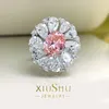 Clusterringe wünschen Super Fairy Pink Orange Ring 925 Silbernische hoher Kohlenstoff Diamant Vielseitiger Blumenschmuck
