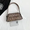 DrawString Leopard Underarm Shoulder Bags for Women Trend 2024 Vintage Leather Small Square Bag Högkvalitativ Fashion Söt handväska kvinna