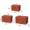 With Bronze Color Lock Wooden Treasure Box European Retro Style Vintage Trunk Containers Antique Design Chest Gift 240327