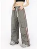 Pantalon Femme Y2K Kpop Cargo Pant Femmes Cordon Poches Large Jambe Chic Punk Baggy Rayé Sports Pantalons De Survêtement Parachute Jogger Pantalon