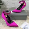 padlock charms Ankle strap pumps shoes Fuchsia satin silk high-heeled stiletto pointed toes heels dress shoe for Women Luxury Designers factory footwear