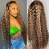 Ombre Lace Lace Front Human Hair 13x4 Honey Blonde sans glueless pré-cueilli HD Frontal S 180 Densité Curly Water Wave 240327