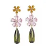 Dangle Earrings Senyu Fashion Color Cubic Zirconia Flower Long Earing for Wedding Pave Party Jewelry Gift Water Drop