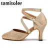 Dance Shoes Samisoler Golden/Silver Flash Cloth Collocation Shine Rhinestone Ballroom Fashion Women Latin Competition