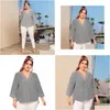 Womens Plus Size T-Shirt 2022 Fi Sommer Frauen gestreiftes Bluse-Shirt Frauen gegen Nacken LG Ärmel Irregare lose übergroße Tops L4ti Drop Deli Dhj9i