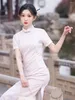 Ethnische Kleidung Mädchen Sommer verbesserte gestickte Spitze Cheongsam Vintage Elegantes Qipao Chinese Traditionelles Kleidungsstück mit kurzer Ärmeln