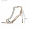 Vestido sapatos de luxo stromstones femininas prateadas sandálias elegantes saltos altos moda de verão casamento sandalias h240403