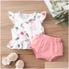 Ensembles de vêtements d'été 2pcs de vêtements pour bébé ensemble de vêtements de fleur imprimé volants à manches volantes