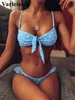 Frauen Badebekleidung sexy Blue Bow Dot Bikini Womens Badeanzug Damen Badeanzug Zwei-teiliger Bikini Set Brasilian Bademant Badeanzug Damen V1672 J240403