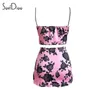 SOEFDIOO Flower Print Patchwork in pizzo due pezzi Set di donne Top sexy e mini gonne Hip abbinate Summer Street Outfits 240329