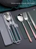 Flatware Sets Korean Style 304 Stainless Steel Portable Tableware Set Fork Spoon Chopsticks Three-piece Outdoor Travel