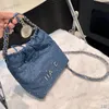 Denim skräpväska designer kvinnor axelväska diamant kontrollera silver hårdvara metall bokstav lyx handväska matelasse kedja crossbody väska makeup väskor handväska 17 35 cm