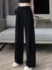 Calça feminina Cantura alta Terno preto Perna larga Primavera completa verão feminino elegante minimalismo liso calças soltas 2024