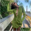 Basic casual jurken Turn Down Collar Green Women Shirt Club Party Lange Mouw Button Mini Dress Holiday 2022 Spring Streetwear Dro DH5MA