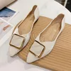 Lässige Schuhe Gioio 2024 Retro -Stil weibliche weiße Sommermode Lady Low Heeled Square Speced Plaid Metal 1 cm Ferse Frau Zapatos del