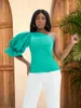 Женские блузки зеленые одно плечо -топ -рукав Sexy Slim Fit Shinny Blouse для дам