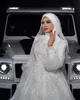 イスラム教徒の長袖ウェディングドレススパンコールパールブライダルボールガウンカスタムメイドハイネックの光沢のあるファッションベスティドノビアアラブ花嫁ガウン