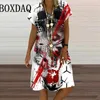 Casual Dresses Summer 3D Flower Print Dress For Women Terror Skull Overize Loose V-Neck kort ärm Street Fashion Party kläder